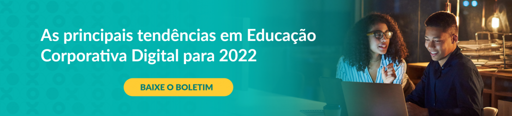 banner verde com os dizeres "as principais tendências em educação corporativa digital para 2022, baixe o boletim"