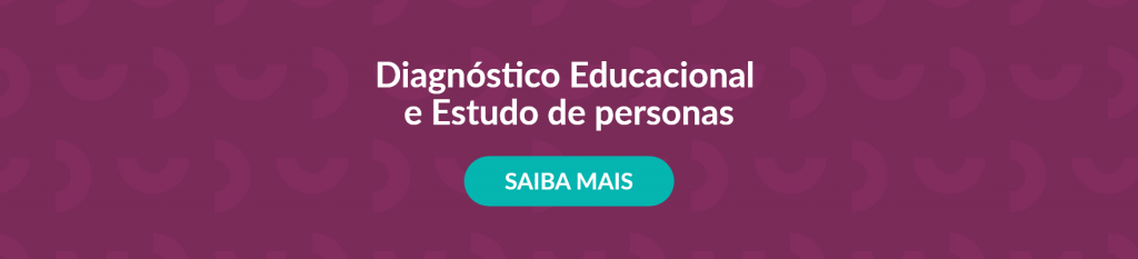 banner roxo, com a frase diagnóstico educacional e estudo de personas, e um botão verde água que diz saiba mais.
