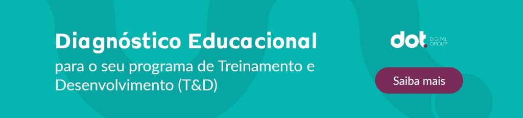 banner verde água, com os dizeres "diagnóstico educacional para o seu programa de Treinamento e Desenvolvimento (T&D), saiba mais"