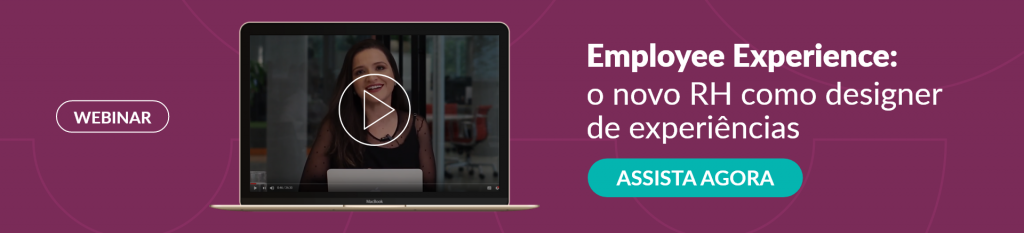 banner roxo, com imagem de um vídeo em um laptop à esquerda, e à direita os dizeres "webinar employee experience: o novo RH como designer de experiências, assista agora"